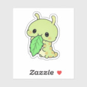 Cute Caterpillar Eating Leaf Sticker (Vel)