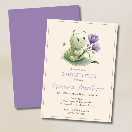 Cute Caterpillar Personalized Name Baby Shower Kaart