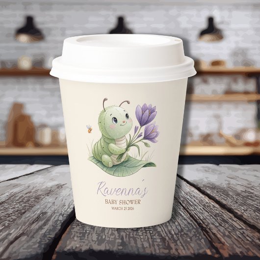 Cute Caterpillar Personalized Name Baby Shower Papieren Bekers