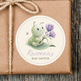 Cute Caterpillar Personalized Name Baby Shower Ronde Sticker