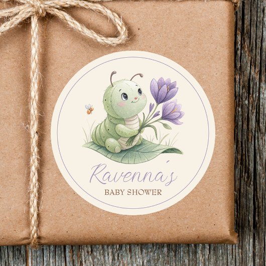 Cute Caterpillar Personalized Name Baby Shower Ronde Sticker