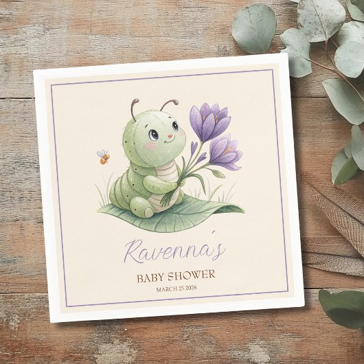 Cute Caterpillar Personalized Name Baby Shower Servet