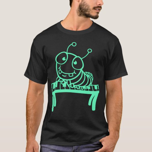 Cute Caterpillar Plays Keyboard Piano Keys Animal  T-shirt (Voorkant)