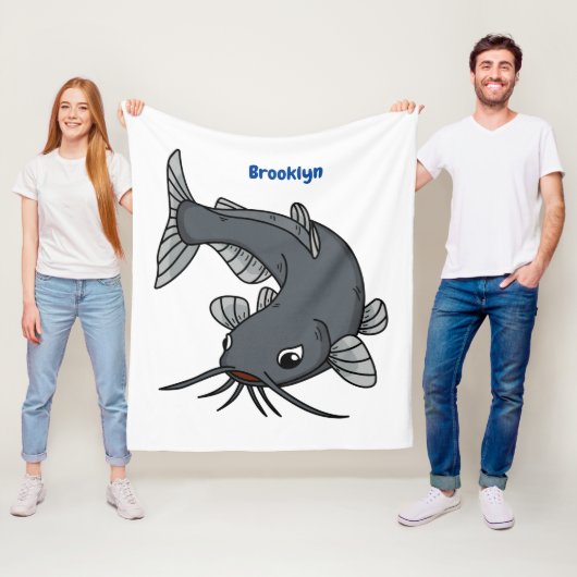 Cute catfish cartoon illustration fleece deken (In situ)