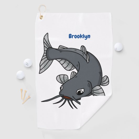 Cute catfish cartoon illustration golfhanddoek (Insitu)