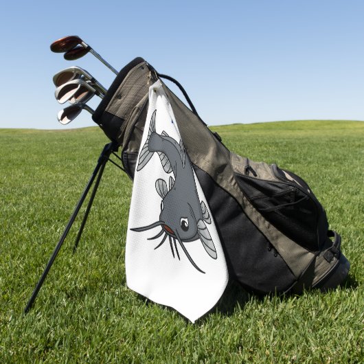 Cute catfish cartoon illustration golfhanddoek (Groen)