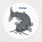 Cute catfish cartoon illustration labels (Design 2)