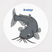 Cute catfish cartoon illustration labels (Design 1)