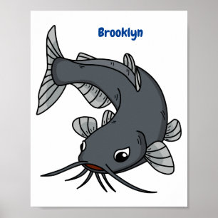 Cute catfish cartoon illustration poster
