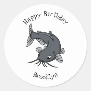 Cute catfish cartoon illustration ronde sticker