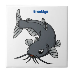 Cute catfish cartoon illustration tegeltje