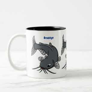 Cute catfish cartoon illustration tweekleurige koffiemok