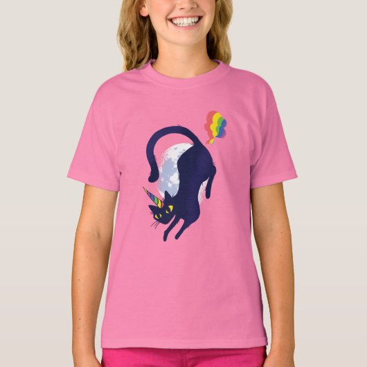 Cute Caticorn Black Cat Unicorn T-Shirt (Voorkant)