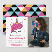 Cute Caticorn Face | Foto uitnodiging op zaterdag (Voorkant / Achterkant)