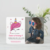 Cute Caticorn Face | Foto uitnodiging op zaterdag (Staand voorkant)