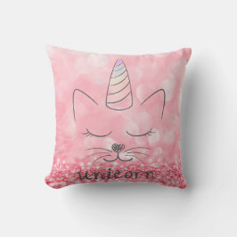 Cute Caticorn | Roze glitter Kussen
