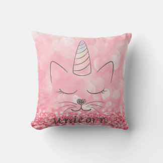 Cute Caticorn | Roze glitter Kussen
