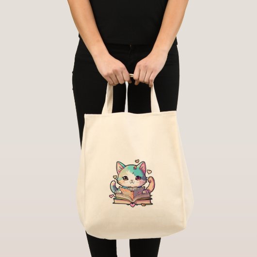 cute cats amazing design reading books by cat tote bag (Voorkant (product))
