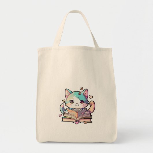 cute cats amazing design reading books by cat  tote bag (Voorkant)