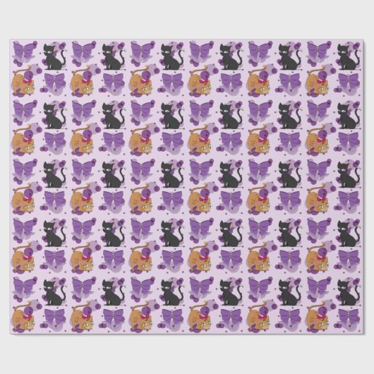 Cute Cats and Bows Pattern Cadeaupapier (Vlak)