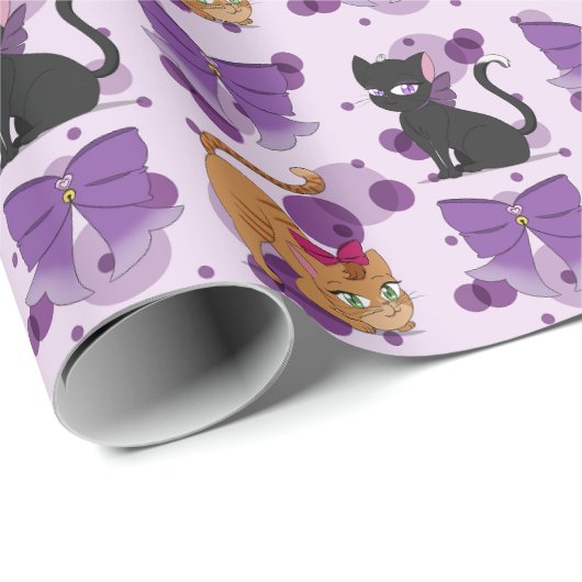 Cute Cats and Bows Pattern Cadeaupapier (Rol Hoek)