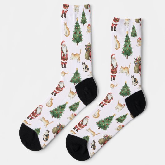 Cute Cats and Christmas Trees Pattern Socks  Sokken (Links)