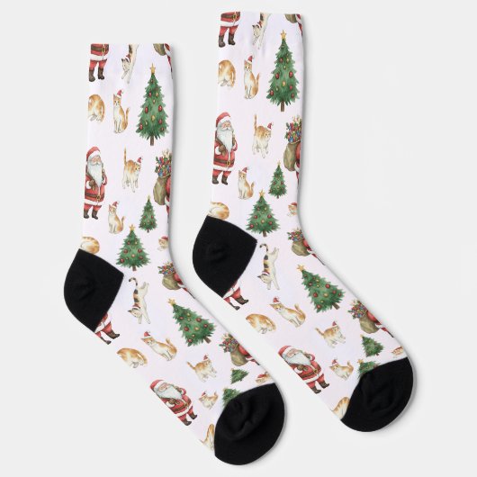 Cute Cats and Christmas Trees Pattern Socks  Sokken (Rechts)