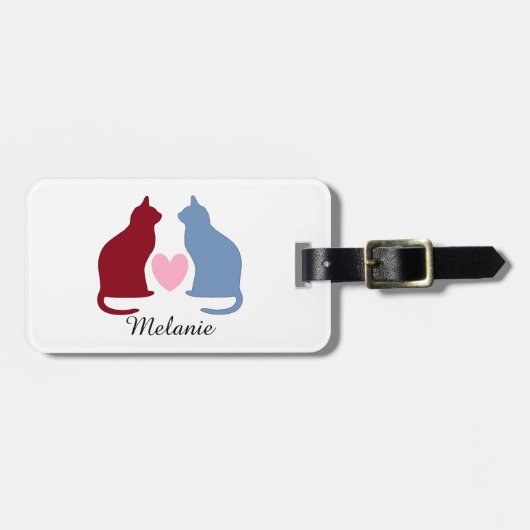 Cute Cats and Heart Personalized Bagagelabel (Voorkant horizontaal)