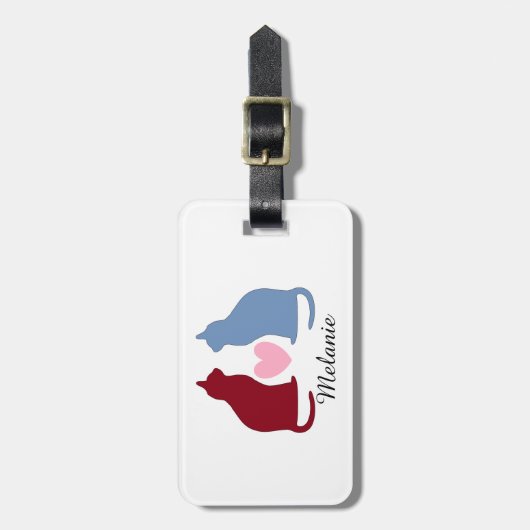 Cute Cats and Heart Personalized Bagagelabel (Voorkant verticaal)