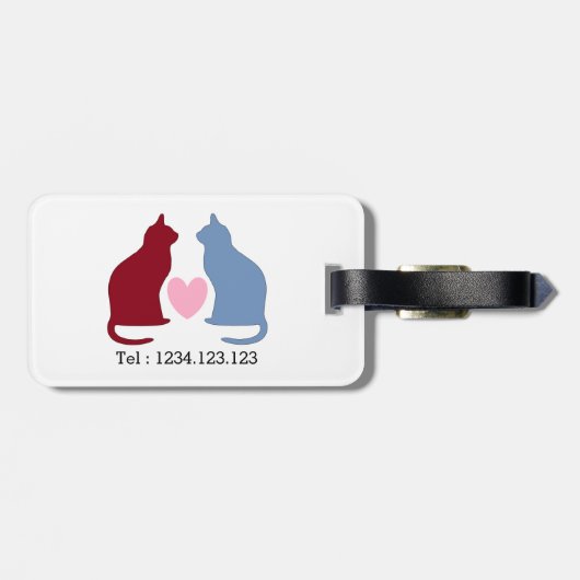 Cute Cats and Heart Personalized Bagagelabel (Achterkant horizontaal)
