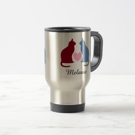 Cute Cats and Heart Personalized Reisbeker (Voorkant rechts)