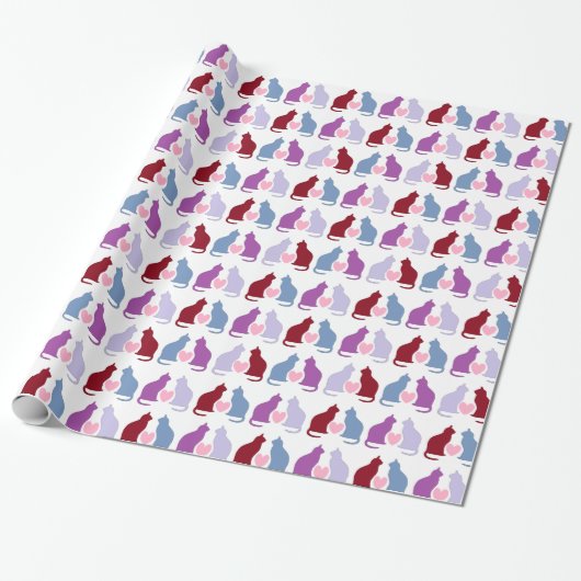 Cute Cats and Hearts Pattern Cadeaupapier (Uitgerold)