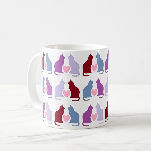 Cute Cats and Hearts Pattern Koffiemok (Voorkant links)