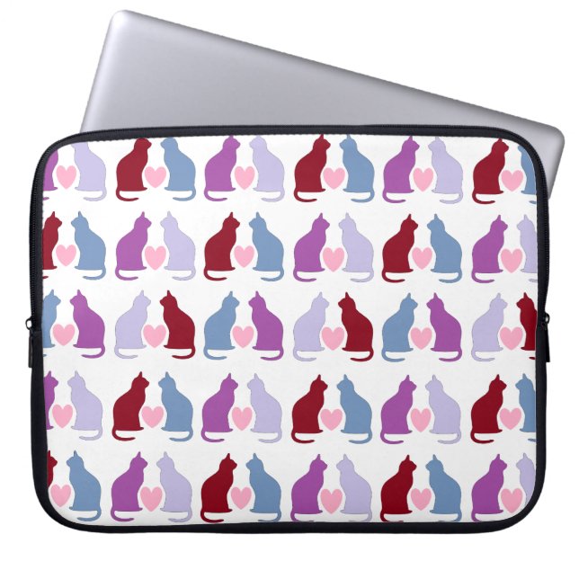 Cute Cats and Hearts Pattern Laptop Sleeve (Voorkant)