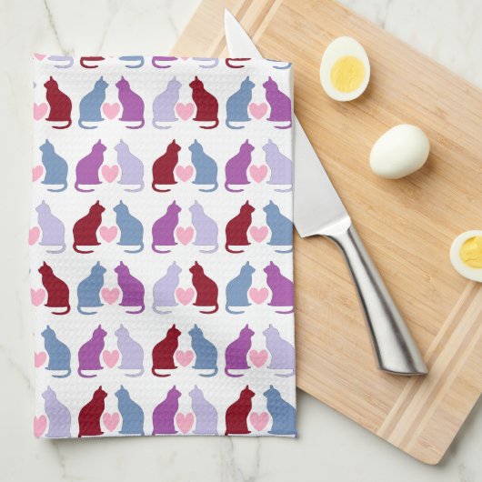 Cute Cats and Hearts Pattern Theedoek (Quarter Fold)