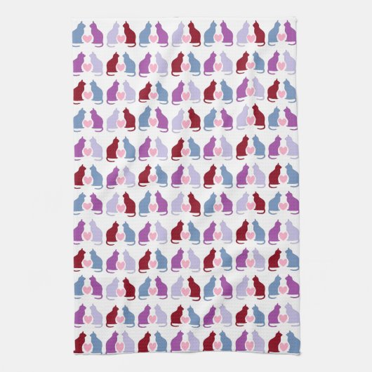 Cute Cats and Hearts Pattern Theedoek (Verticaal)