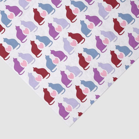 Cute Cats and Hearts Pattern Tissuepapier (Detail)