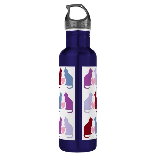 Cute Cats and Hearts Pattern Waterfles (Achterkant)