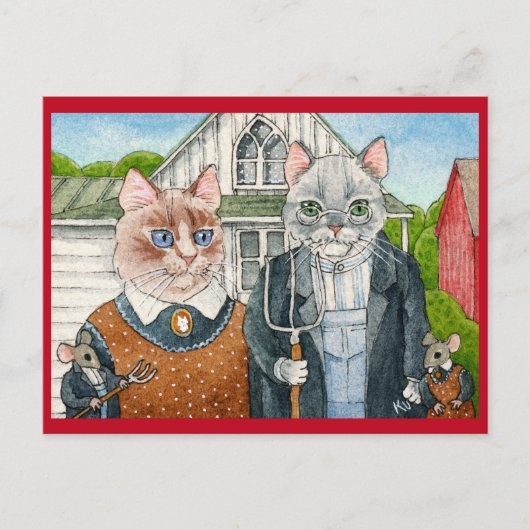 Cute Cats and Mice, Amerikaans Gothic briefkaart (Voorkant)