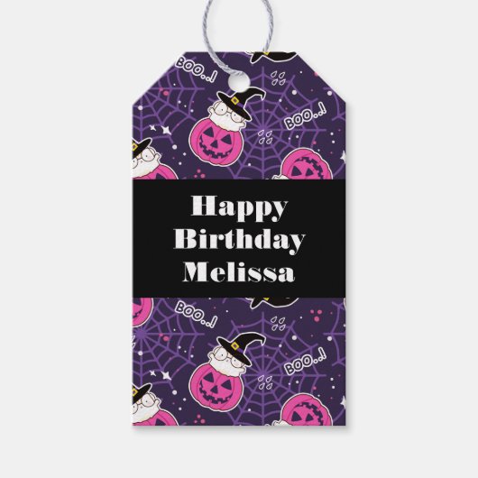 Cute Cats and Pumpkins Halloween Pattern Birthday Cadeaulabel (Voorkant)