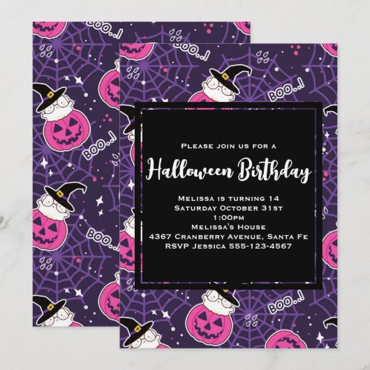 Cute Cats and Pumpkins Halloween Pattern Birthday Kaart (Voorkant / Achterkant)