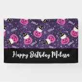 Cute Cats and Pumpkins Halloween Pattern Birthday Spandoek (Horizontaal)