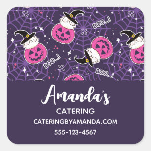 Cute Cats and Pumpkins Halloween Pattern Business Vierkante Sticker