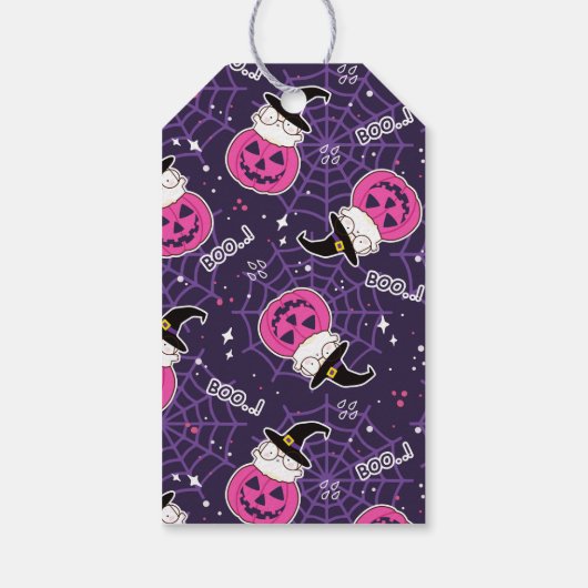 Cute Cats and Pumpkins Halloween Pattern Cadeaulabel (Achterkant)