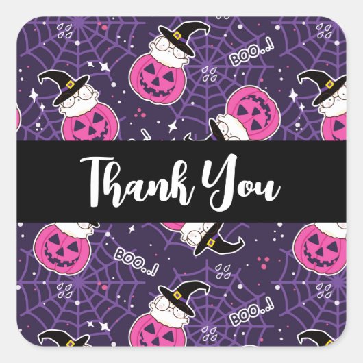 Cute Cats and Pumpkins Halloween Pattern Dank je Vierkante Sticker (Voorkant)