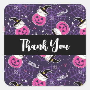 Cute Cats and Pumpkins Halloween Pattern Dank je Vierkante Sticker