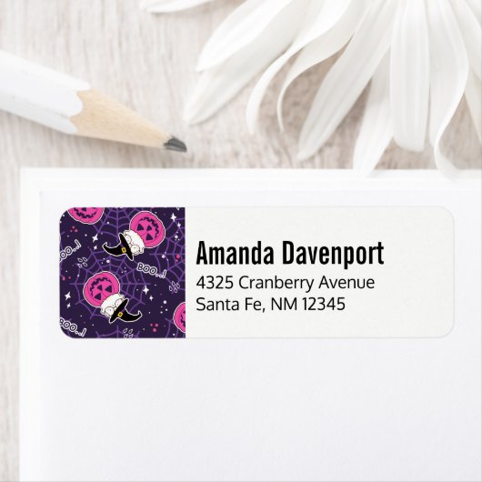 Cute Cats and Pumpkins Halloween Pattern Etiket (Insitu)