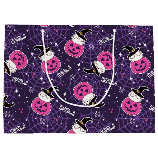 Cute Cats and Pumpkins Halloween Pattern Groot Cadeauzakje (Achterkant)