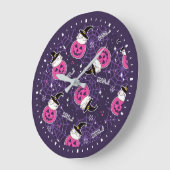 Cute Cats and Pumpkins Halloween Pattern Grote Klok (Hoek)