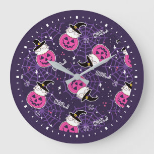 Cute Cats and Pumpkins Halloween Pattern Grote Klok